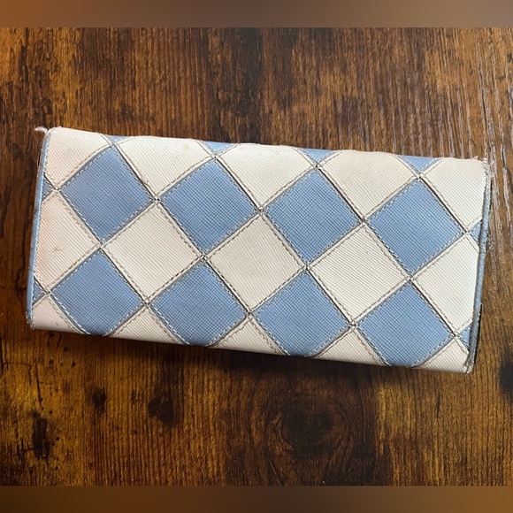 *REHAB* Prada Blue and White saffiano leather Checkered Women's wallet - Picture 2 of 12